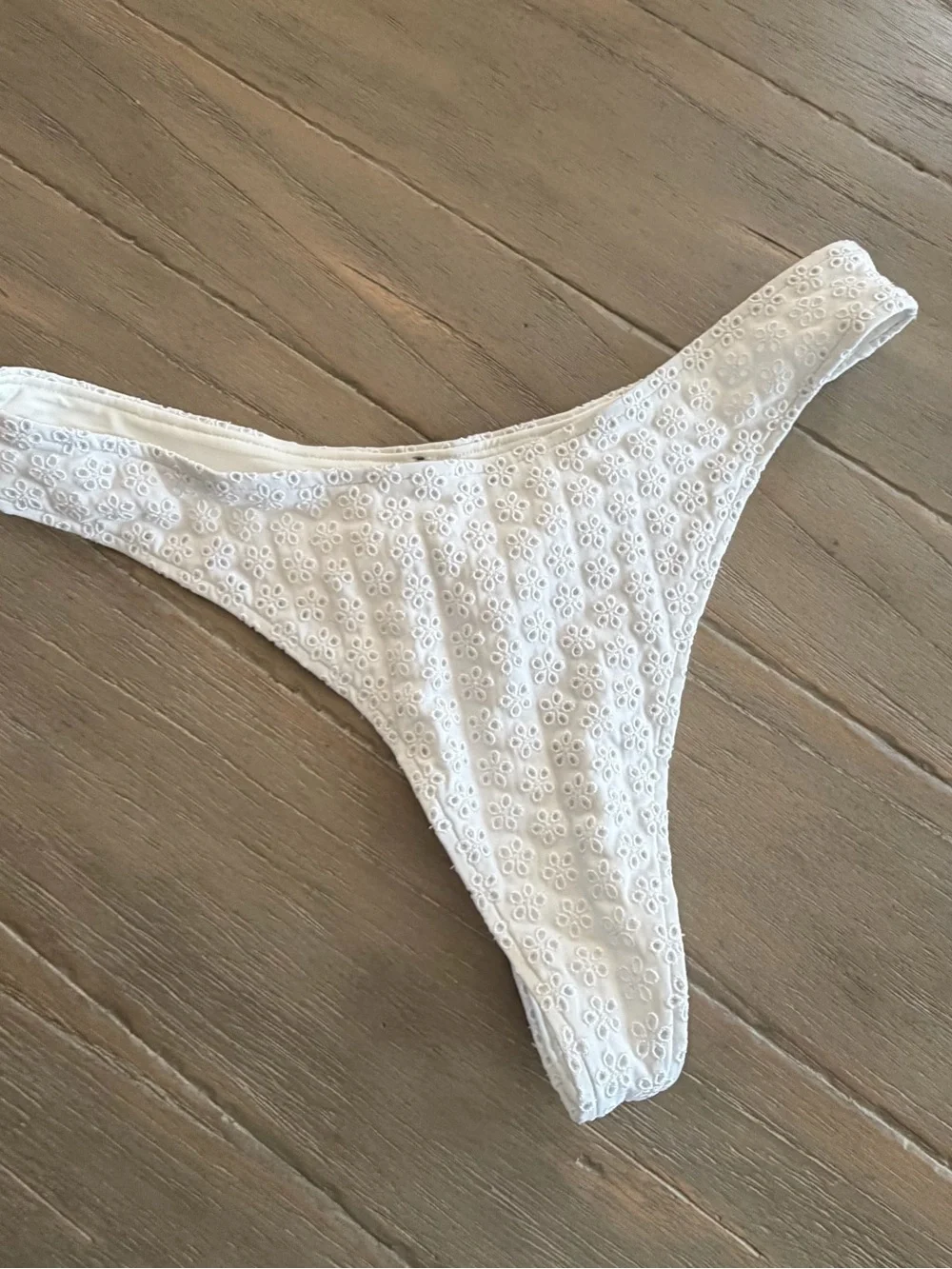 White Floral Eyelet Thong Bikini Bottom